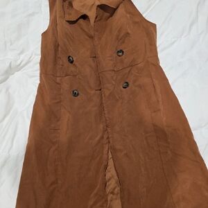 Rust Brown Double-Breasted Sleeveless Trench Dress